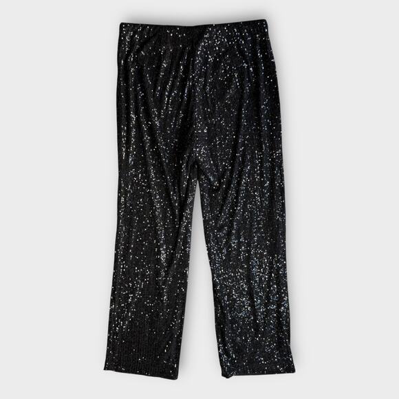 H AND M  NEW BLACK SEQUIN STRAIGHT LEG PANTS LARGE RECYCLED MATERIALS PARTY - Picture 4 of 7